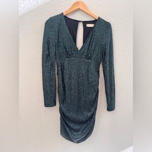 Glamorous Long Sleeve Sequin Dress in Deep Green